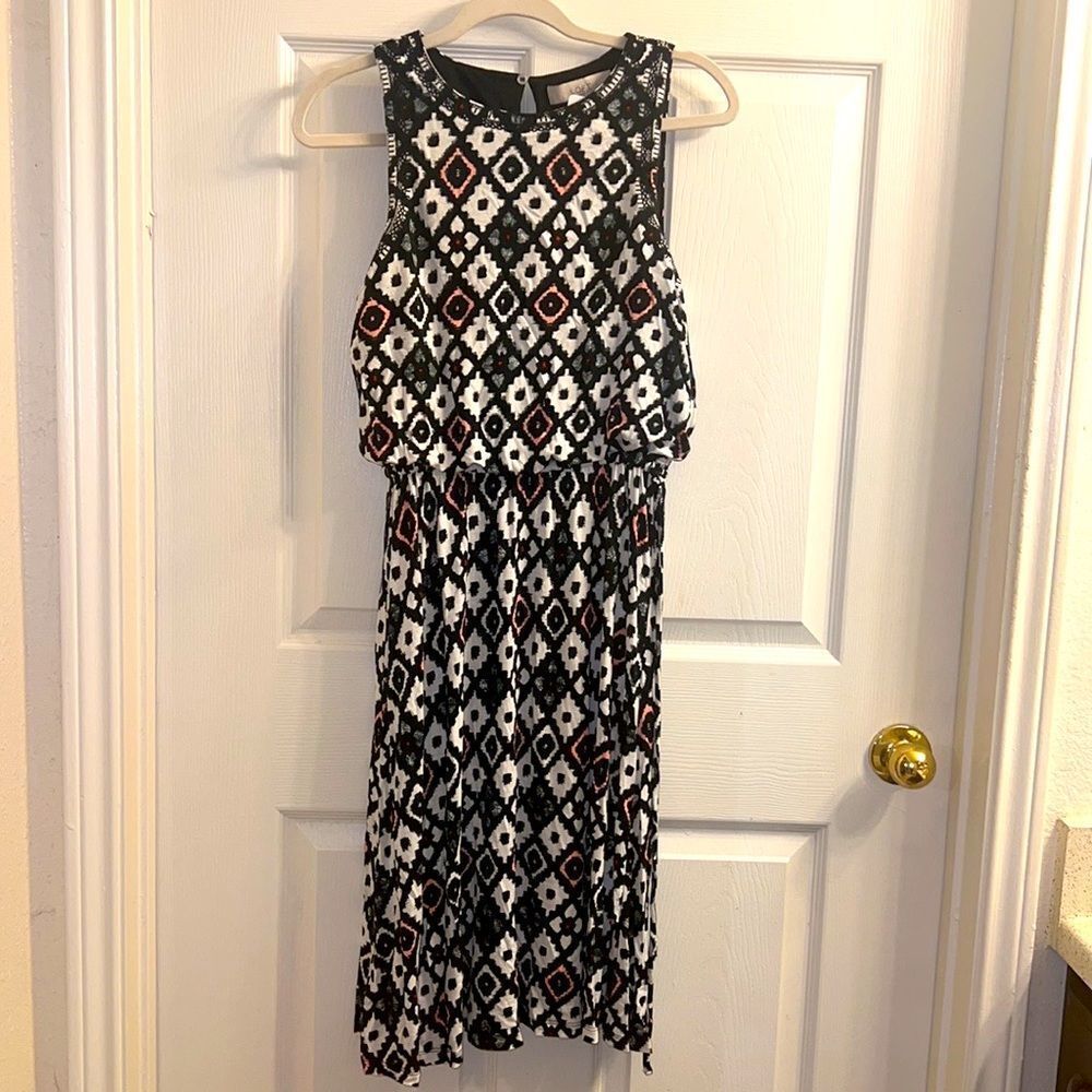 Loft Coral Sleeveless Dress Tie Belt Elastic Waist Ruffle Hem Size S Womens